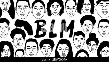 Black life matters concept. No racism idea. Black people and lettering black life matters in long poster or banner. Stock Vector