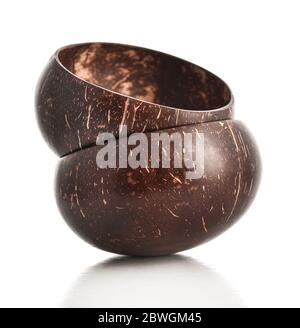 Bowls made from coconut shell isolated on white background Stock Photo