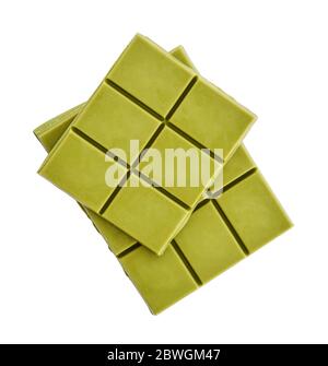 Green matcha chocolate bar isolated on white background, top view Stock Photo
