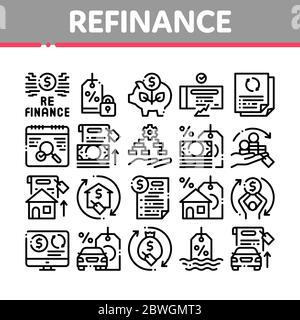 Refinance Financial Collection Icons Set Vector Stock Vector