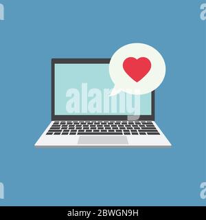 laptop flat vector with like icon Stock Vector