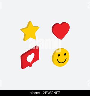 star, heart, smile and like symbol isometric vector set Stock Vector