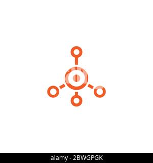 red hub network connection line icon isolated on white. Tech or technology logo. Server or central database button. System links symbol. Molecule shap Stock Vector