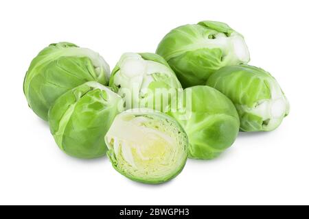 Brussels sprouts and half isolated on white background with full depth of field Stock Photo