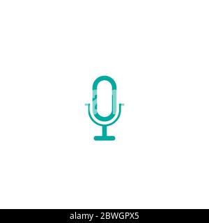 blue line microphone icon. linear button. Audio message, voice, record, speak sign. Vector illustration isolated on white Stock Vector