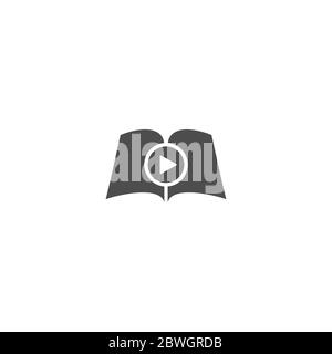 opened book with play button. Audio book icon on white background. Flat vector illustration. Internet education online logo. Study, learn online conce Stock Vector