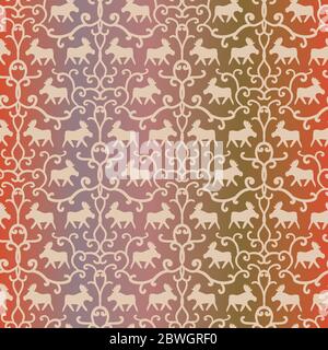 moose damask seamless vector pattern with gradient Stock Vector