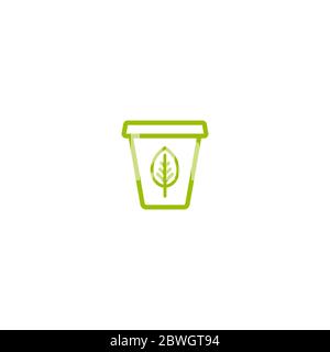 Garbage bin, trash can, wastebasket with leaves. eco line icon. Reuse, clean, smart waste and recycle. organic waste. Ecology line pictogram isolated Stock Vector