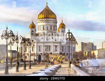 Christ the Saviour cathedral colorful painting looks like picture, Moscow, Russia Stock Photo