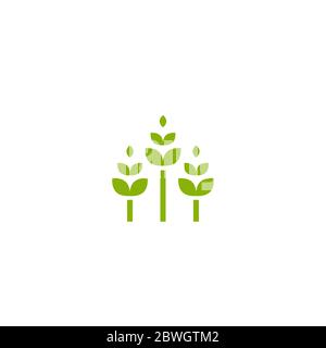 Three abstract ears of wheat, barley or rye. Green icon Icon isolated on white. Logo for eco company, agriculture, nature firm, ecology, healthy organ Stock Vector