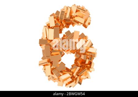 Number 6, from golden ingots. 3D rendering isolated on white background Stock Photo