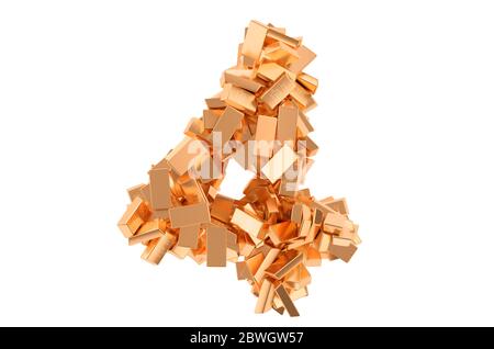 Number 4, from golden ingots. 3D rendering isolated on white background Stock Photo
