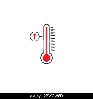 Thermometer with exclamation mark isolated on white. extremely