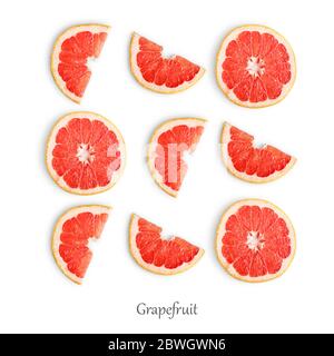 Fresh sliced ripe grapefruits isolated on white background Stock Photo