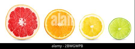 Lime, grapefruit, orange and lemon slices isolated on white background Stock Photo