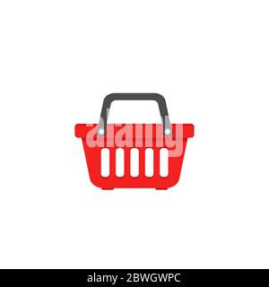 Shopping basket simple icon isolated on white background. Red store cart icon. Flat cartoon vector Illustration. Good for web and mobile design. Stock Vector