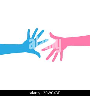 two hands reaching to each other silhouette. help and support concept. charity, philanthropy, first aid, cooperation, giving love. Flat vector illustr Stock Vector