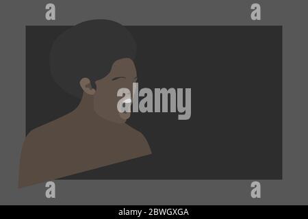ector image with copy space. Dark skin men man screaming, protest. African race and their rights. The emotions of anger. Stock Vector