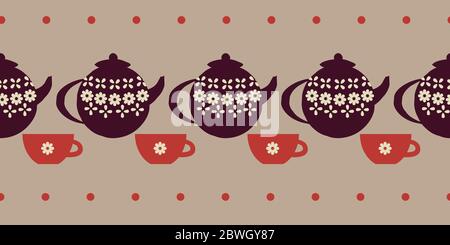 teacups and teapots seamless vector border print Stock Vector