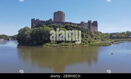 view of Pembroke Castle, Pembrokeshire Wales UK Stock Photo