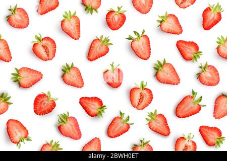 Strawberry slices as seamless pattern isolated on white background Stock Photo