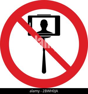 No selfie icon. prohibited sign.  No monopod icon. Stock Vector