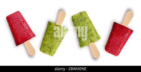 Pattern from raspberry and kiwi popsicle isolated on white background Stock Photo