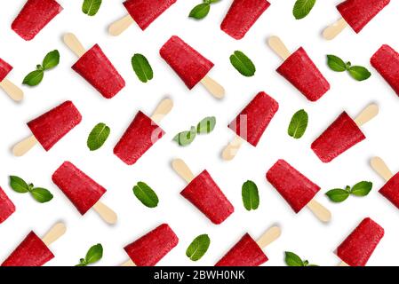Pattern from raspberry popsicle isolated on white background Stock Photo