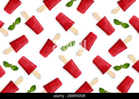 Pattern from raspberry popsicle isolated on white background Stock Photo