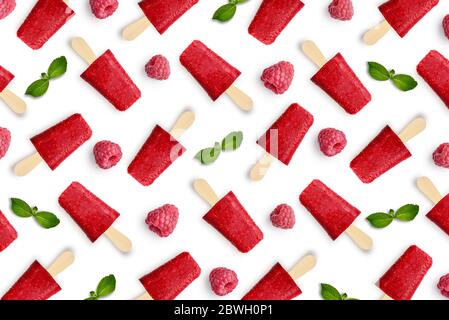 Pattern from raspberry popsicle isolated on white background Stock Photo