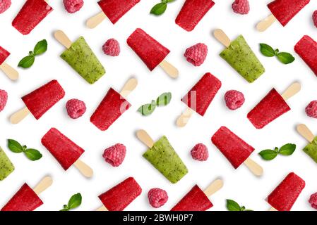 Pattern from raspberry popsicle isolated on white background Stock Photo