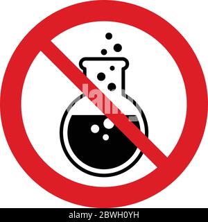 No chemical. chemicals free vector sign. No GMO vector icon. The red circle prohibiting sing Stock Vector