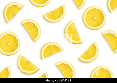 Lemon slices as pattern isolated on white background Stock Photo