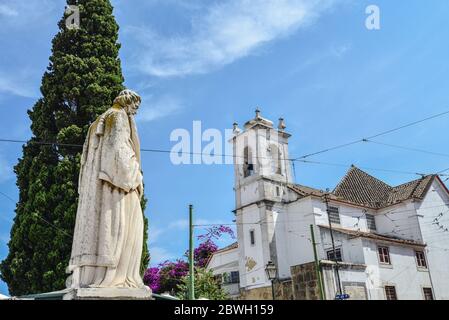 Sculpture of Sao Vicente (St. Vincent of Saragossa), Lisbon's Patron Saint, near Miradouro das Portas do Sol in Lisbon, Portugal Stock Photo