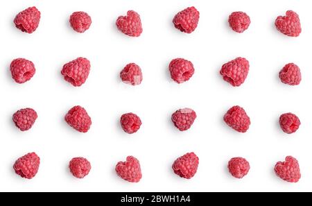 Raspberry isolated on white background,  top view, flat lay pattern. Stock Photo