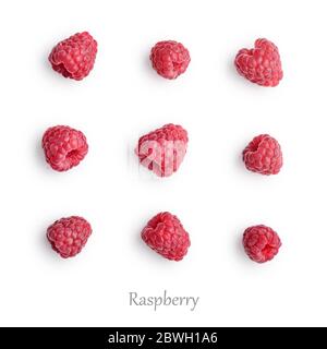 Raspberry isolated on white background,  top view, flat lay pattern. Stock Photo