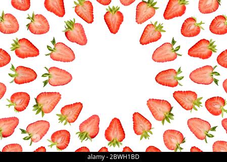 Strawberry isolated on white background,  top view, flat lay pattern. Stock Photo