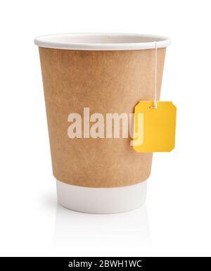 Disposable takeaway cups with tea  isolated on white background,  including clipping path Stock Photo