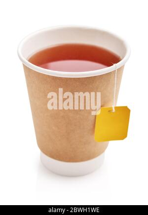 Disposable takeaway cups with tea  isolated on white background,  including clipping path Stock Photo