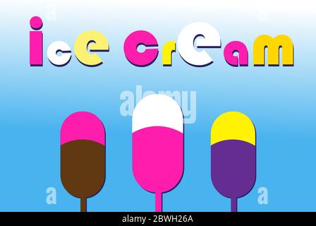 Vector poster with multi-colored ice cream on a blue background Stock Vector