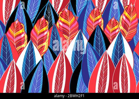 Autumn seamless pattern with color leaves on a dark background. Template for Wallpaper or fabric Stock Vector