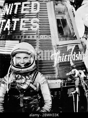 Astronaut John Glenn and the Mercury capsule Friendship 7 Stock Photo