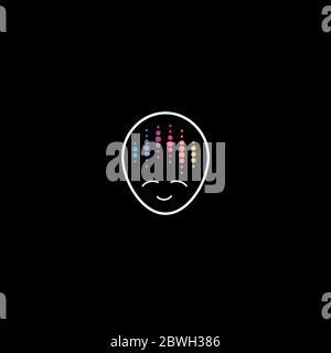 Audio meditation affirmation logo concept. Disco music man face icon. Creative and positive thinking icon. Isolated artificial intelligence vector Stock Vector