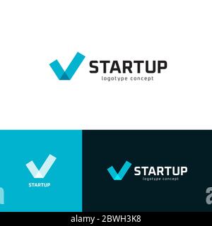 Successful startup business investment logo set. Check mark emblem collection. Tick icon. Company success sign. Isolated letter v vector illustration. Stock Vector