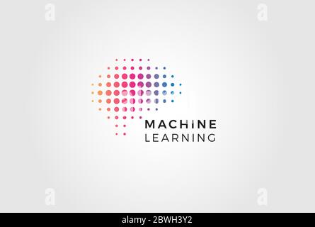 Emblem of artificial intelligence with robotic head icon over blue ...