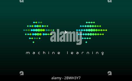 Machine learning logo. Artificial intelligence innovation emblem. Binary code, digital data symbols. Computing and programming algorithm icon Stock Vector