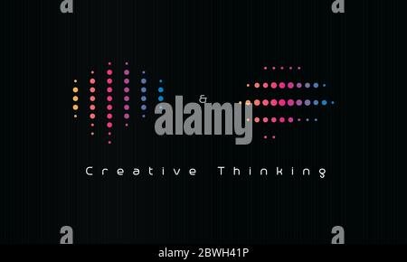 Creative thinking logo. Dotted machine learning emblem. Artificial intelligence engineering icon. Isolated creativity and imagination vector Stock Vector