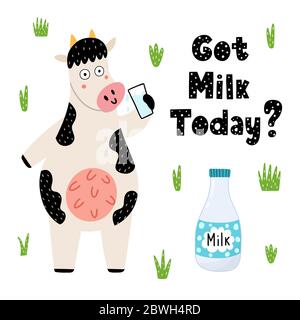 Got milk today print with a cute cow Stock Vector