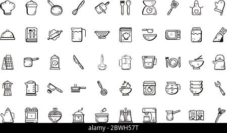 Cook and kitchen line style icon set vector design Stock Vector