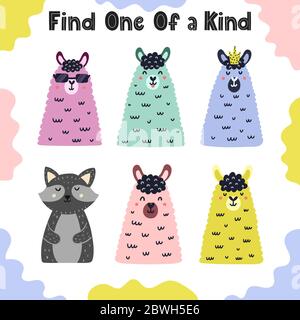 Find one of a kind. I spy activity page for kids Stock Vector